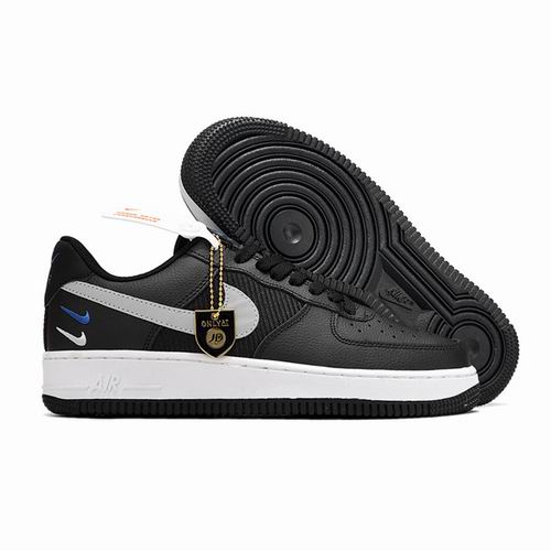 Cheap Nike Air Force 1 Black Grey Blue Swoosh Shoes Men and Women-31 - Click Image to Close